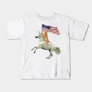 'Meowica Unicorn Cat' Funny July 4th Flag Gift Kids T-Shirt
